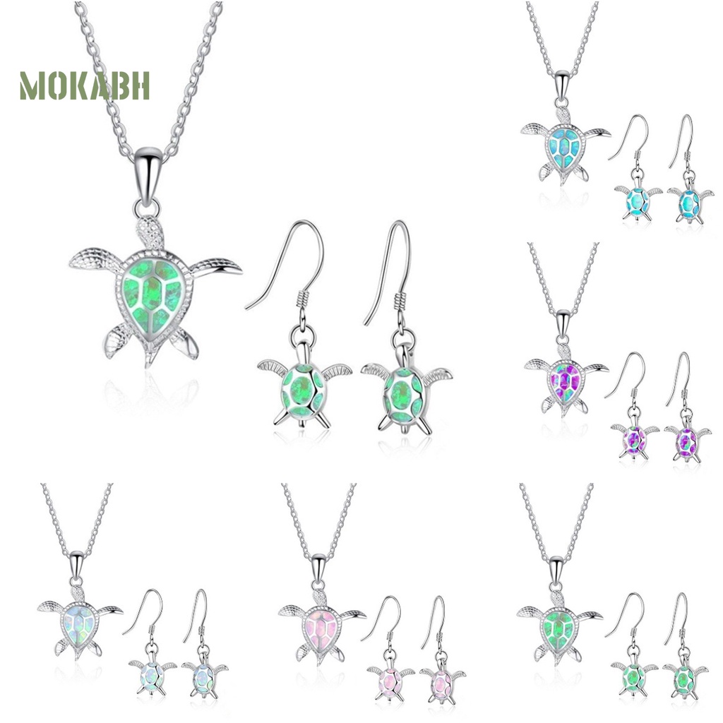 Set 3 Vòng cổ + Bông Tai Đính Đá Opal Lấp Lánh Dễ Thương