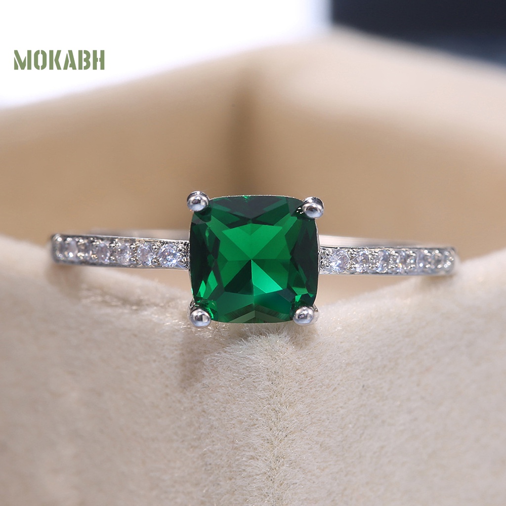 Nhẫn Cưới Mỏng Đính Đá Zircon Hình Vuông Sang Trọng Cho Nữ