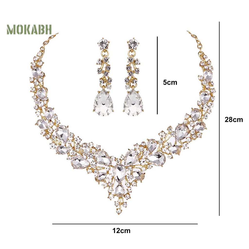 1 Set Vòng cổ Và Bông Tai Đính Đá Giả Kim Cương Lấp Lánh