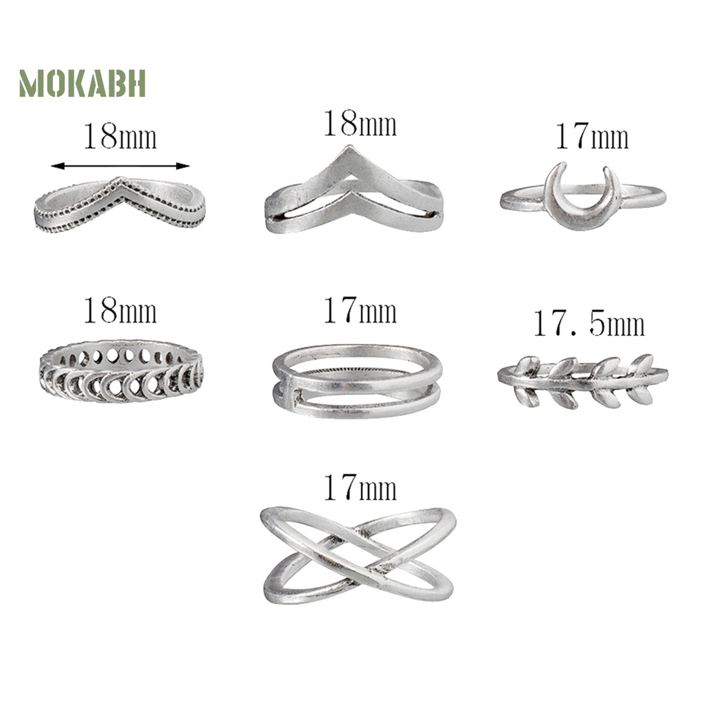 [Hot] Bộ 7 Nhẫn Hợp Kim Nhỏ Gọn Mặt Trăng Lá Cây Thánh Giá Cho Bữa Tiệc