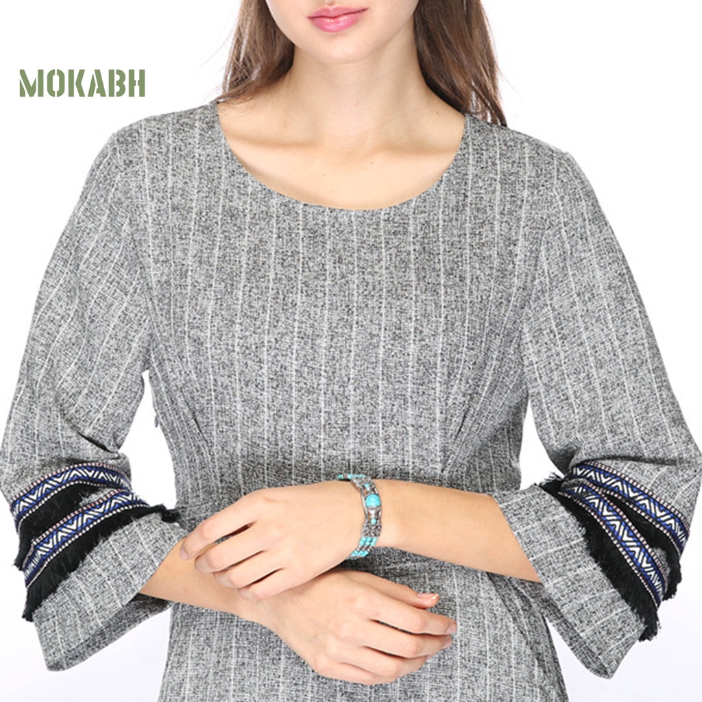 Vòng Đeo Tay Ba Lớp Đính Ngọc Lam Giả Phong Cách Bohemia Thời Trang Cho Nữ