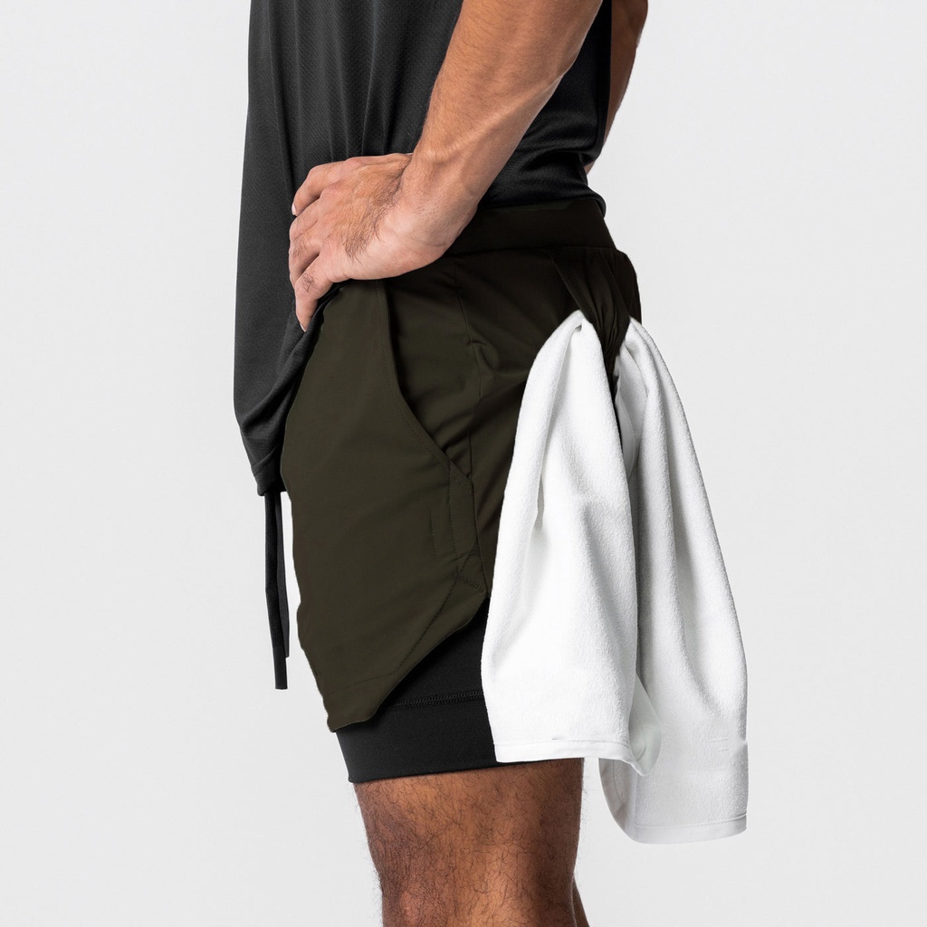 Quần Short Thể Thao Hai Lớp Bằng Nylon Co Giãn Khô Nhanh Màu Trơn Dành Cho Nam