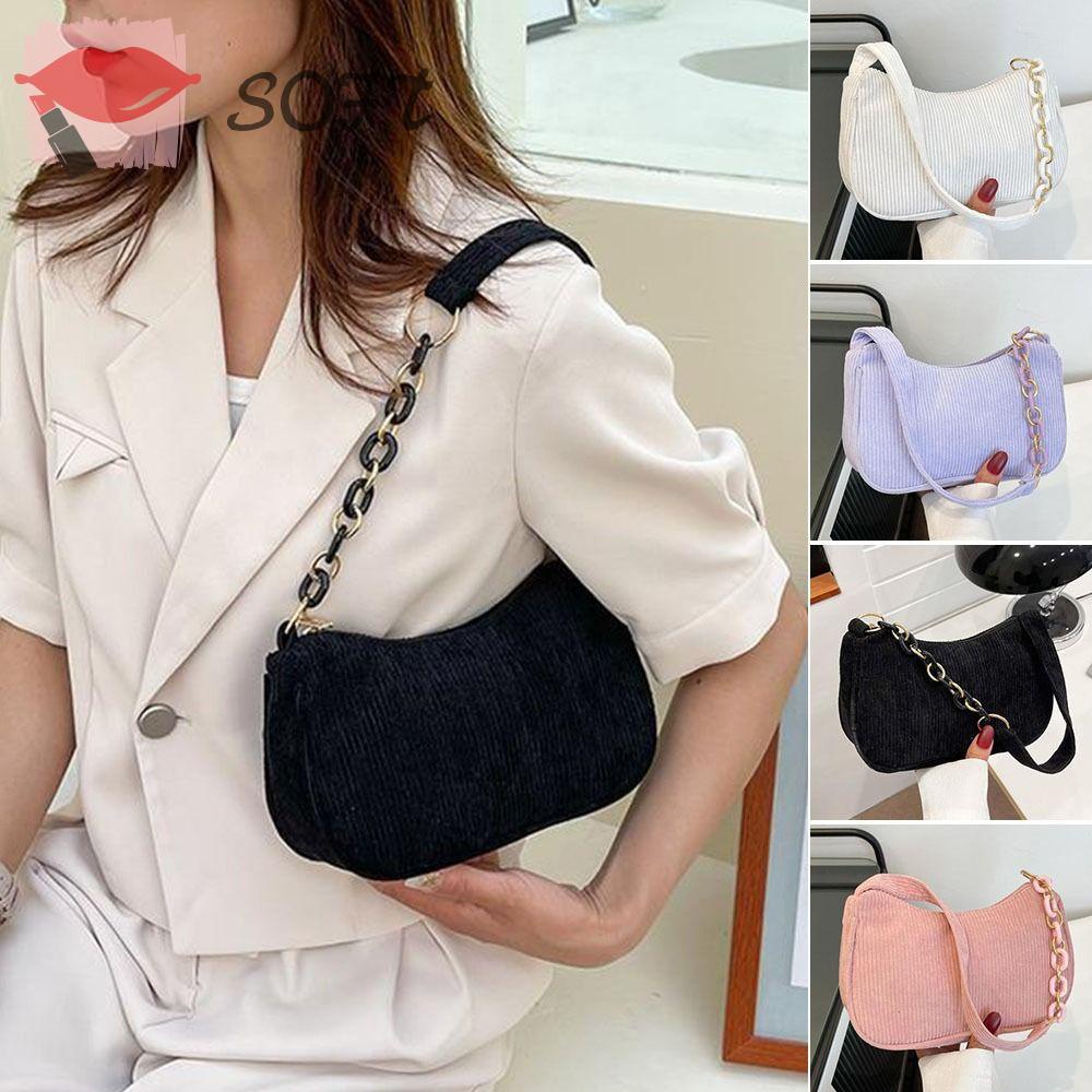 Túi Tote Nhung Kẻ Phối Lông Có Dây Kéo Phong Cách Retro Dành Cho Nữ