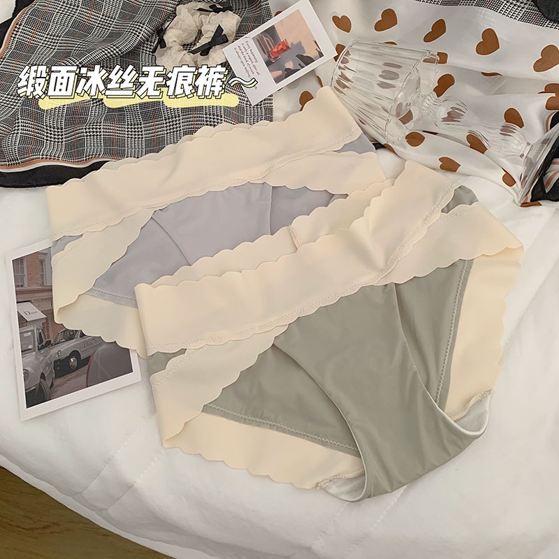 Quần Lót Lụa Lạnh Lưng Thấp Co Giãn Thoáng Khí Không Để Lại Dấu Vết Có Size Lớn Cho Nữ