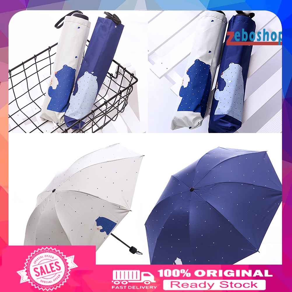 Dù Gấp 3 Khúc Chống Tia UV Họa Tiết Gấu Hoạt Hình Dễ Thương