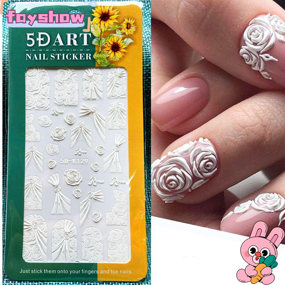 Miếng Dán Trang Trí Móng Tay Họa Tiết Hoa Hồng Dập Nổi Độc Đáo