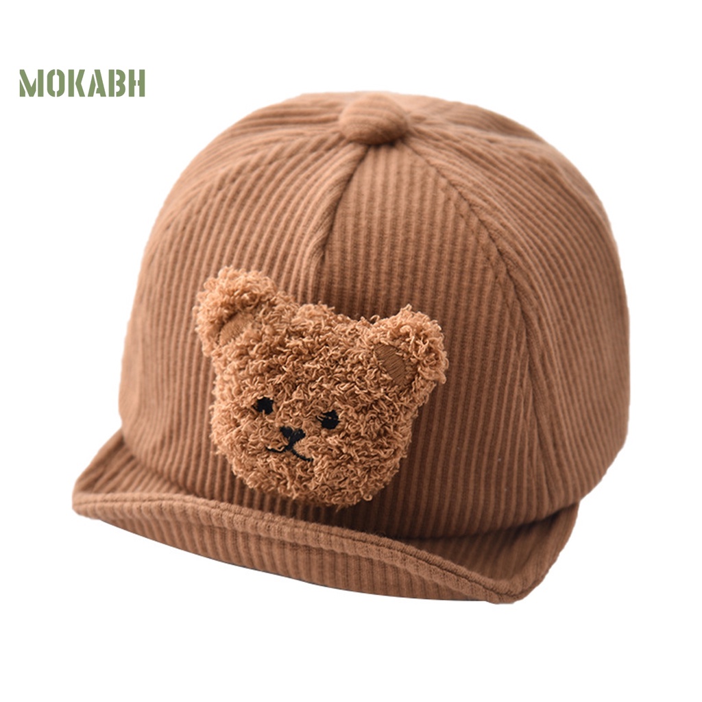 [Mok Abh] Mũ Bóng Chày Vành Rộng Mềm Mại Thoáng Khí Màu Trơn Họa Tiết Gấu Hoạt Hình Dành Cho Bé Trai Và Bé Gái