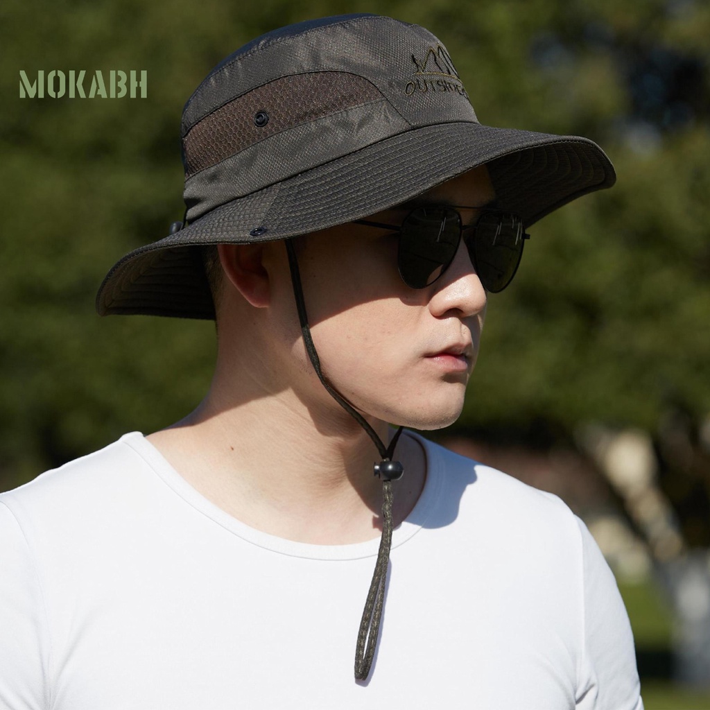 Nón Tai Bèo Phối Lưới Thoáng Khí Thêu Chữ Chống Gió Thời Trang Cho Nam