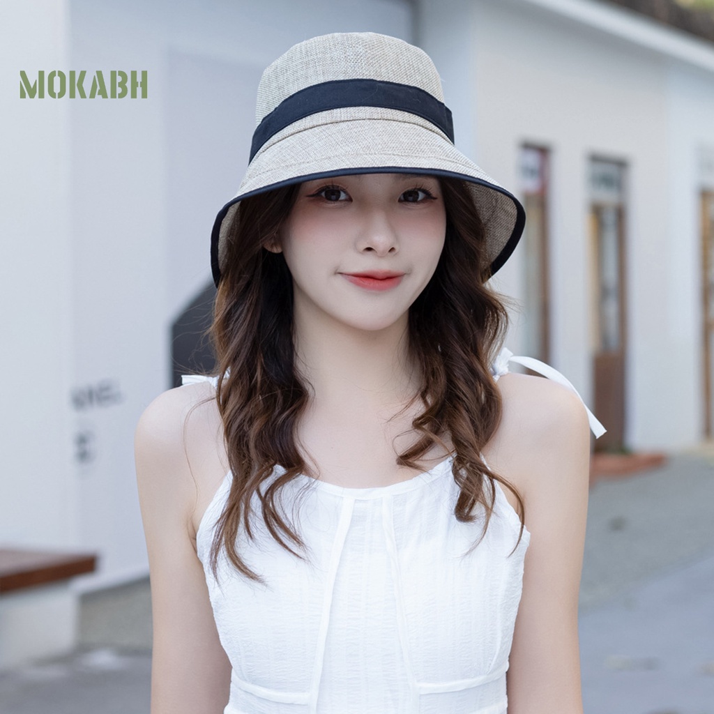 Nón Vành Tròn Màu Trơn Chống Tia UV Chống Rơi Chống Gió Thời Trang Mùa Hè Cho Nữ