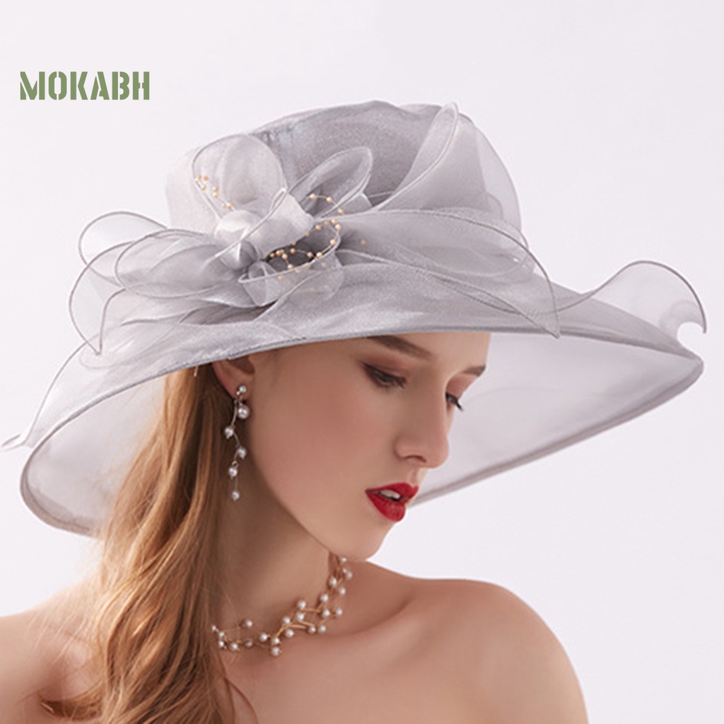 [Mok Abh] Mũ Lưới Vành Rộng Chắc Chắn Phối Hoa Trang Trí Thời Trung Cổ Đi Biển