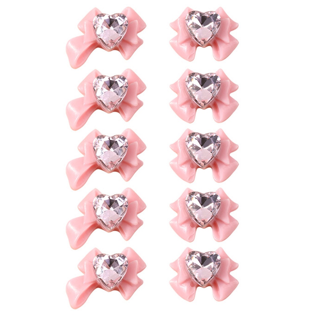 Bộ 10 Miếng Dán Trang Trí Móng Tay Hình Nơ / Trái Tim Đính Đá 3D Trọng Lượng Nhẹ