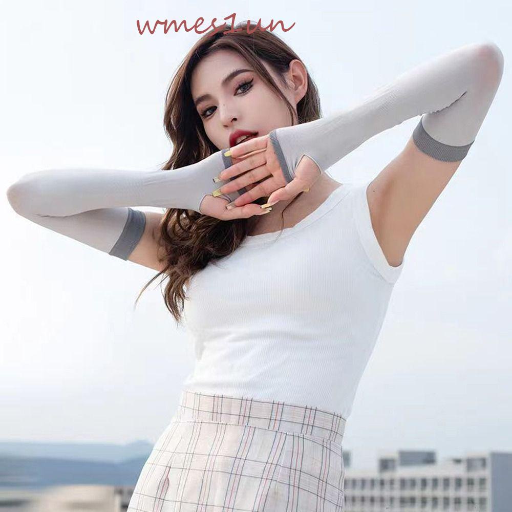Găng Cánh Tay Chống Nắng Bằng Lụa Lạnh Co Giãn Màu Sắc Trơn WMES15H Dành Cho Nữ