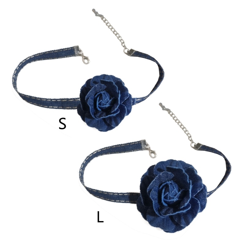 Vòng Cổ Choker Denim Họa Tiết Hoa Lớn Màu Xanh Dương Thời Trang Cho Nữ