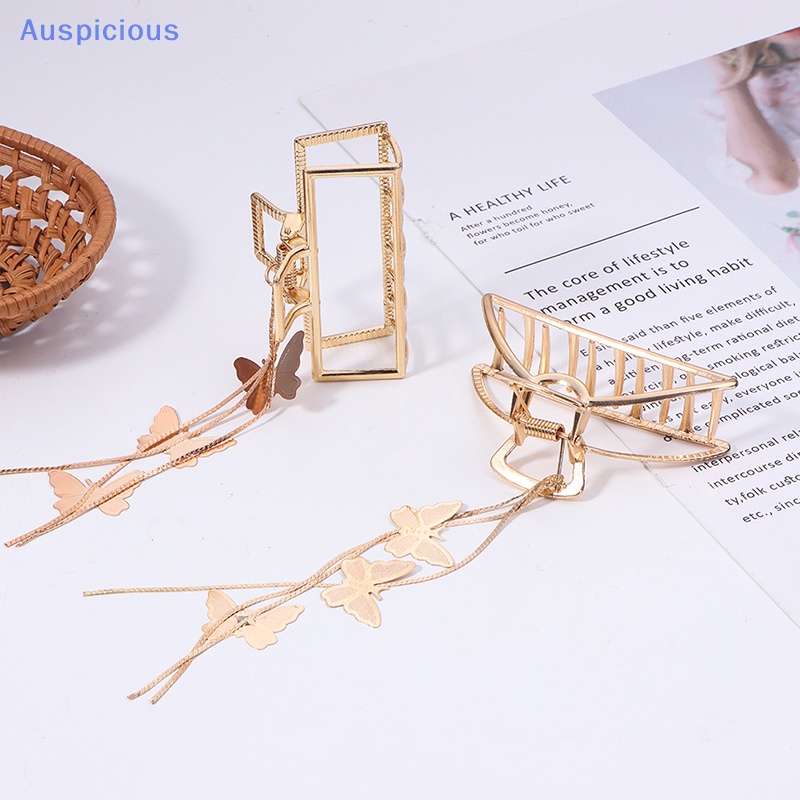 Kẹp Tóc Hình Bướm Lớn Màu Vàng Đính Ngọc Trai Phong Cách Vintage Thanh Lịch