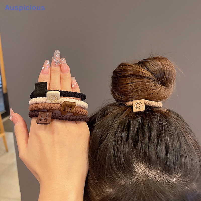 Bộ 5 Dây Buộc Tóc Cao Su Co Giãn Hình Mặt Cười Đơn Giản Phong Cách Hàn Quốc Cho Nữ