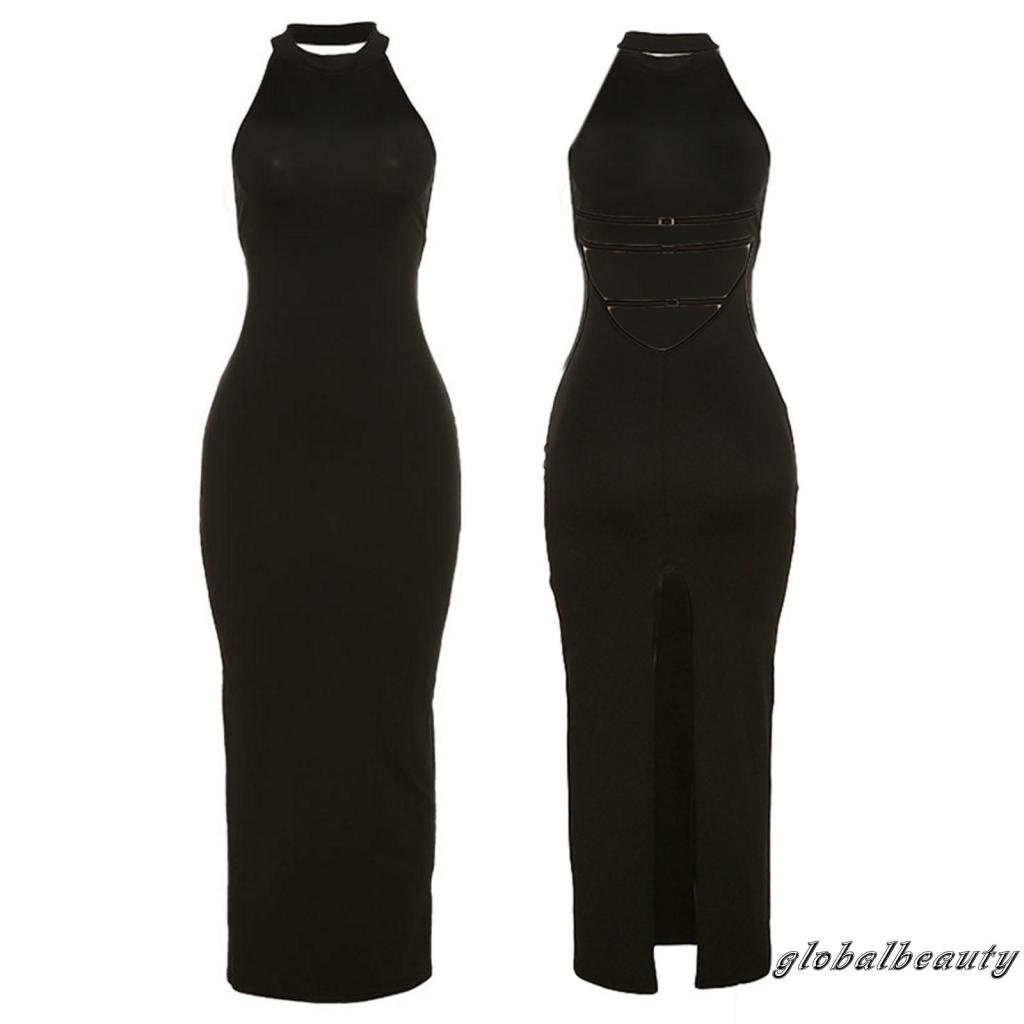 Đầm Dài Không Tay Hở Lưng Dáng Ôm Màu Sắc Đơn Giản Cho Nữ