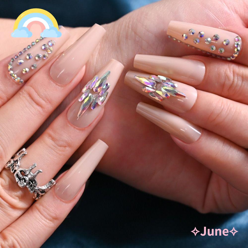 JUNE Bộ 24 Móng Tay Giả Hình Đám Mây Hồng Dễ Thương