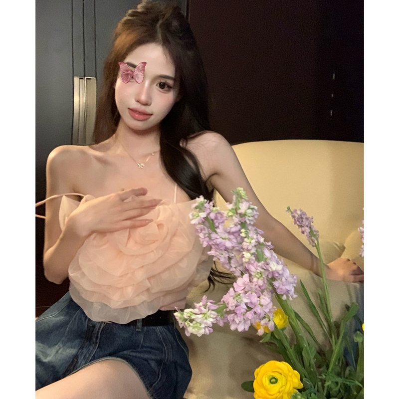 Áo Hai Dây Phối Lưới Họa Tiết Hoa Thời Trang Mùa Hè Quyến Rũ Cho Nữ