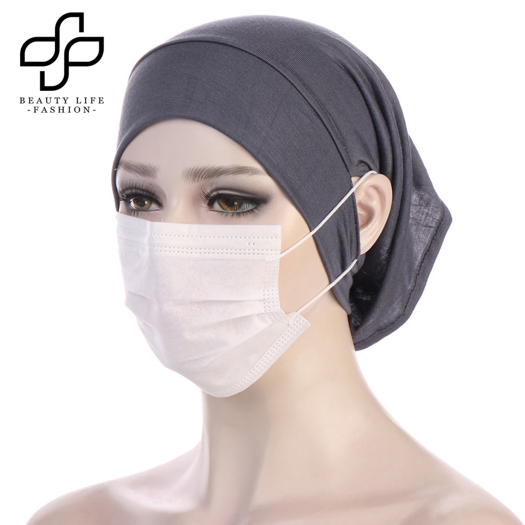 Mũ Trùm Đầu Bằng Vải Mềm Mỏng Màu Trơn Co Giãn Thoáng Khí Có Lỗ Xỏ Tai Cho Nữ