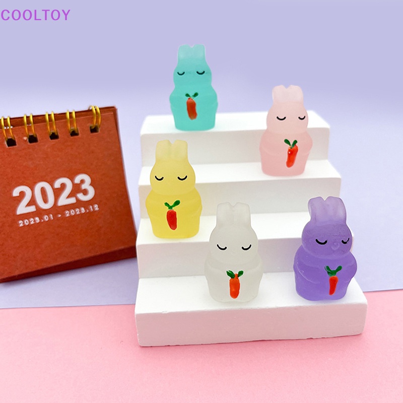 Set 2 Búp Bê Hình Thỏ Mini Bằng Nhựa Phát Quang Dễ Thương Dùng Để Trang Trí