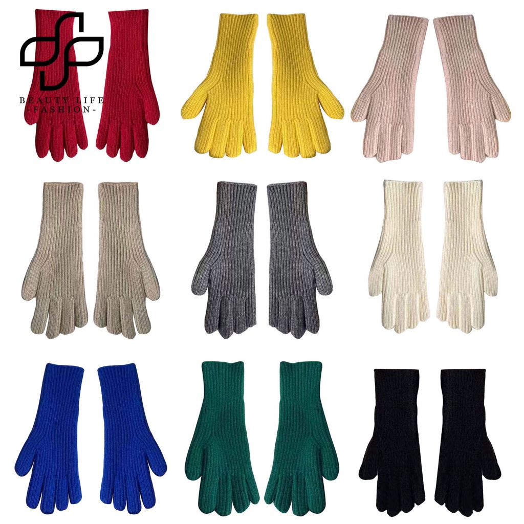 1 Đôi Găng Tay Dệt Kim 2 Ngón Co Giãn Mềm Mại Màu Trơn Giữ Ấm Mùa Đông Cho Nữ