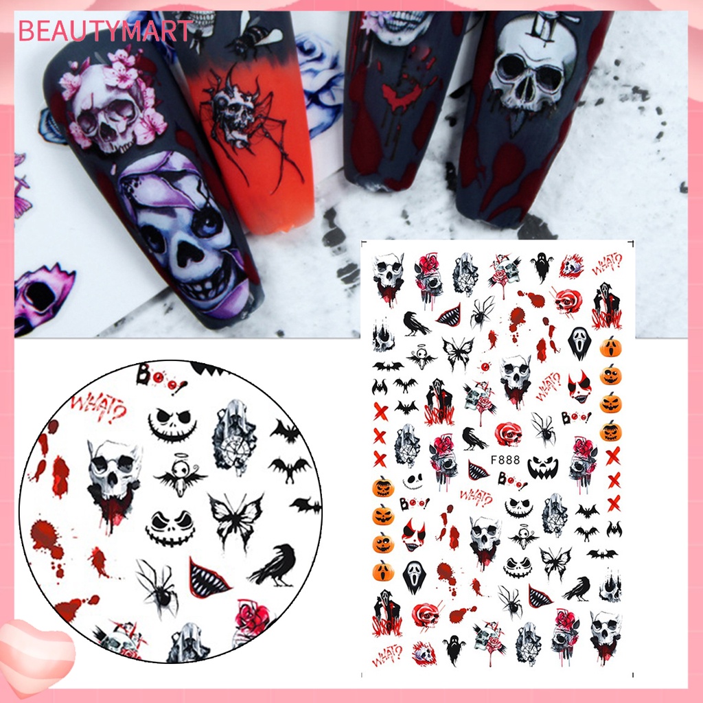 Miếng Dán Trang Trí Móng Tay Tự Dính Không Phai Họa Tiết Halloween