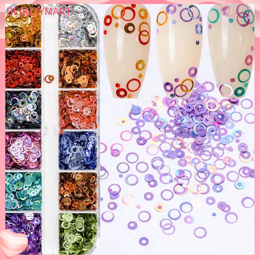 Hộp 12 Ngăn Đựng Hạt Kim Sa Tròn Nhiều Hình Dạng Màu Kẹo Làm Móng Nghệ Thuật Cho Nữ