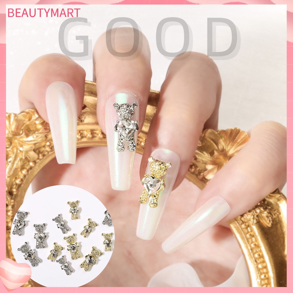 Túi 20 Phụ Kiện Trang Trí Móng Tay Hình Gấu 3D Bằng Hợp Kim Dễ Thương DIY