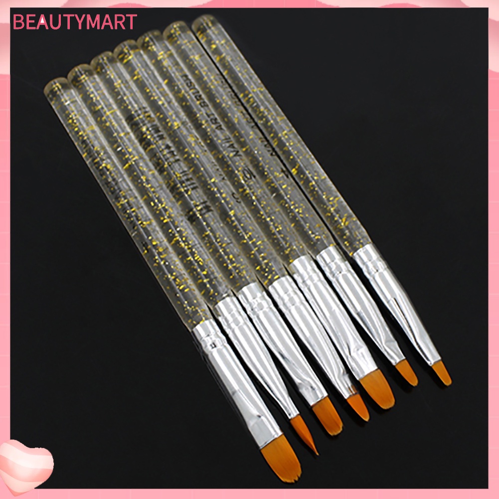 Set 7 Cọ Vẽ Móng Tay Đầu Pha Lê Giả Trong Suốt Bằng Thép Không Gỉ