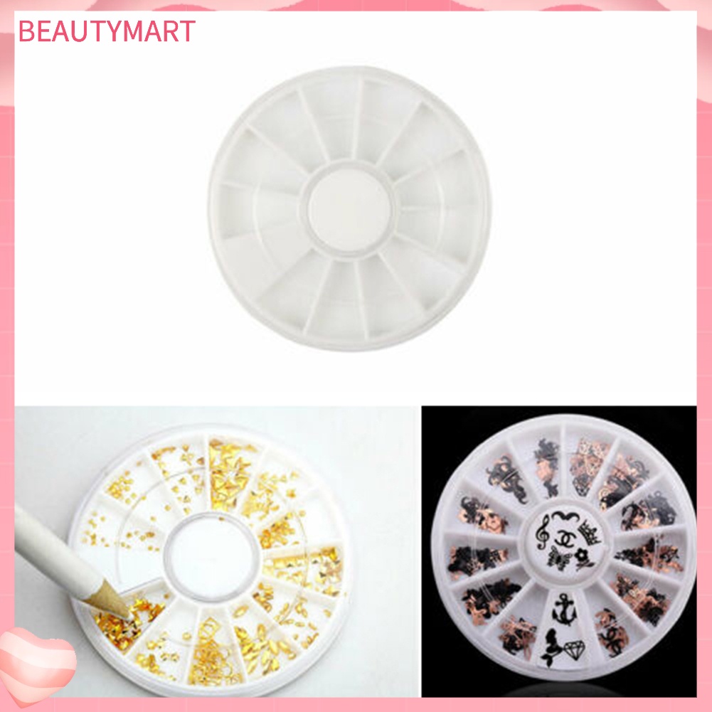 Hộp Tròn Rỗng Đựng Phụ Kiện Trang Trí Móng 12 Ngăn Tiện Lợi Ốp