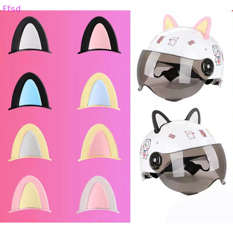 {Ffsd} Bộ 2 Sticker Dán Trang Trí Xe Hơi / Mũ Bảo Hiểm Hình Tai Mèo Dễ Thương