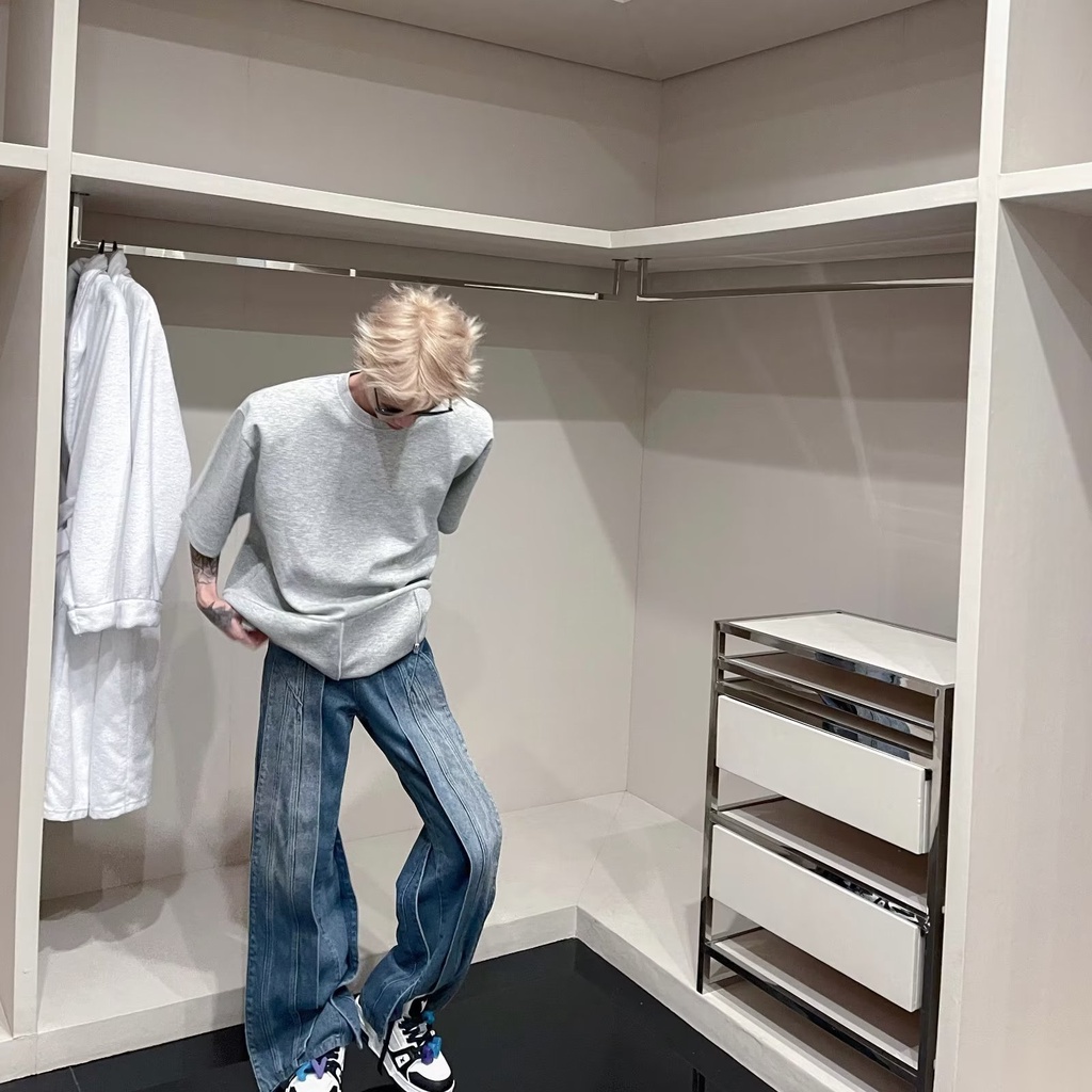 Áo Thun Cao Cấp Cảm Giác Hàn Quốc Thiết Kế Với Đường Viền Màu Trơn Có Khóa Kéo