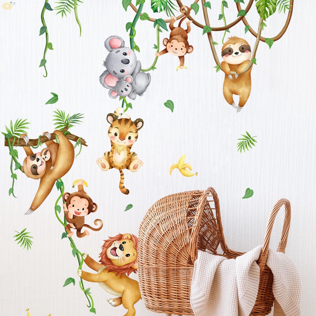 【VARSTR】Stickers Holiday Including Walls Kids Room Living Room Tiles Vine Monkey