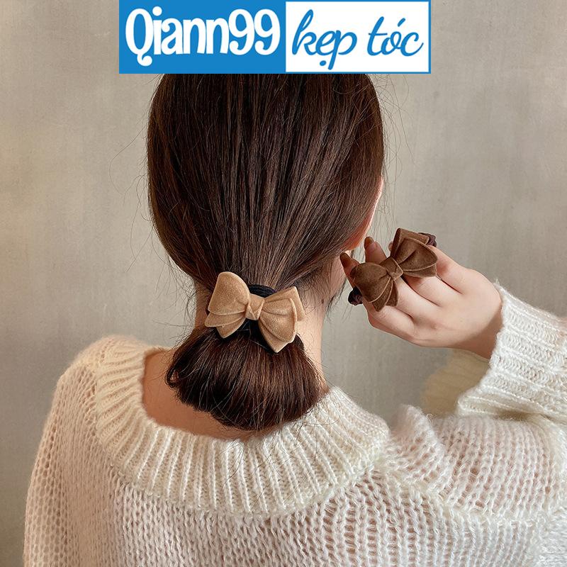 ❤️Dây buộc tóc cao su co giãn đính nơ 3D kaki thời trang phong cách Hàn Quốc cho nữ