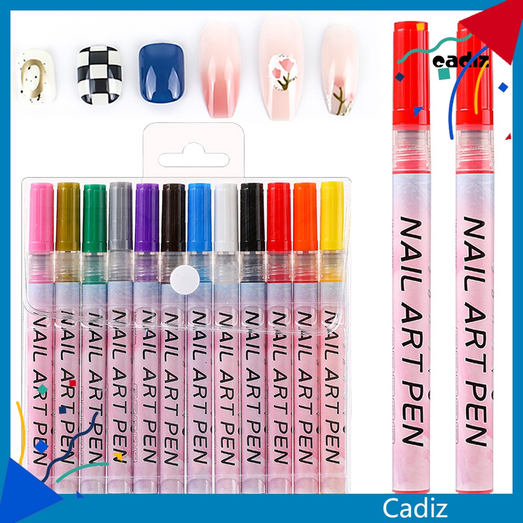 Set 12 Bút Vẽ Móng Nghệ Thuật Nhanh Khô Không Mùi Màu Sắc Tươi Tắn Cho Nữ