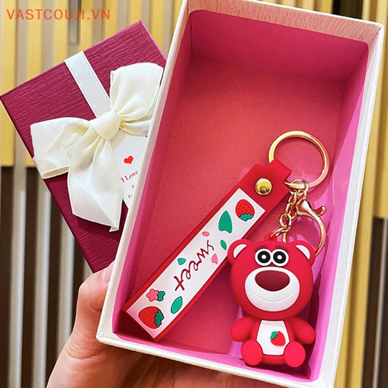 Móc Khóa Hình Gấu Dâu Tây Dễ Thương Dùng Trang Trí