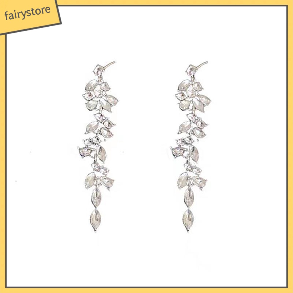 1 Đôi Bông Tai Dáng Dài Hình Chiếc Lá Đính Đá Phong Cách Hàn Quốc