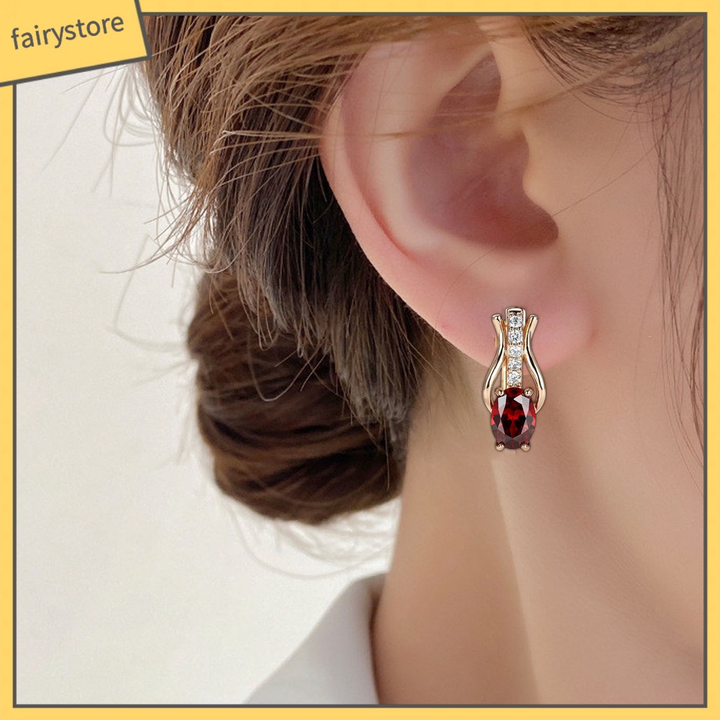 1 Đôi Bông Tai Hình Oval Đính Đá Zircon Giả Lấp Lánh Sang Trọng Dành Cho Nữ