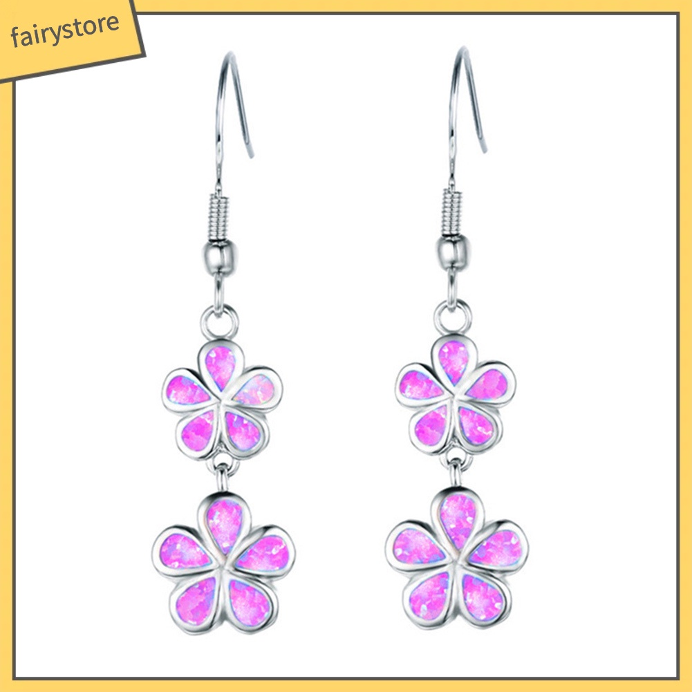 Bông Tai Dài Hình Hoa Đính Đá Opal Giả Thời Trang Cho Nữ