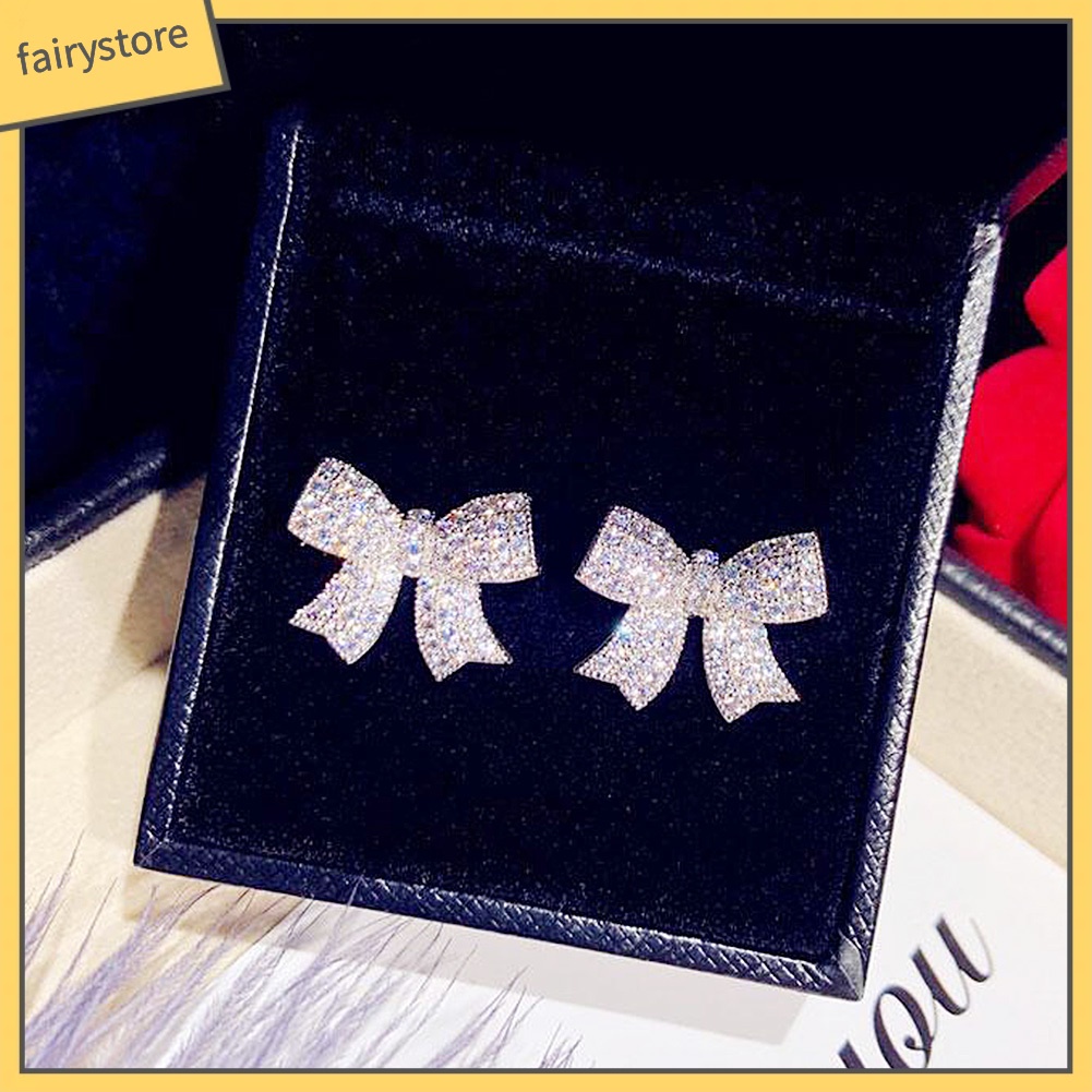 Đôi Bông Tai Hình Nơ Đính Đá Thời Trang Cho Nữ