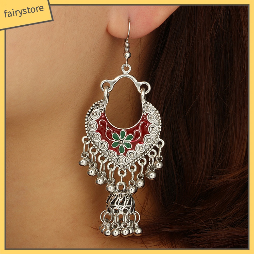 Khuyên Tai Móc Tua Rua Tráng Men Hình Hoa Phong Cách Bohemian Cho Nữ