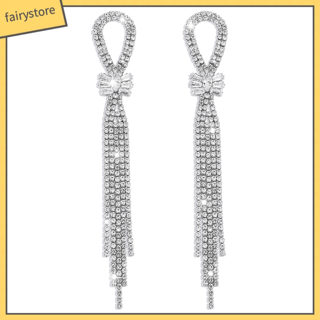 1 Đôi Bông Tai Tua Rua Dài Đính Đá Lấp Lánh Thời Trang