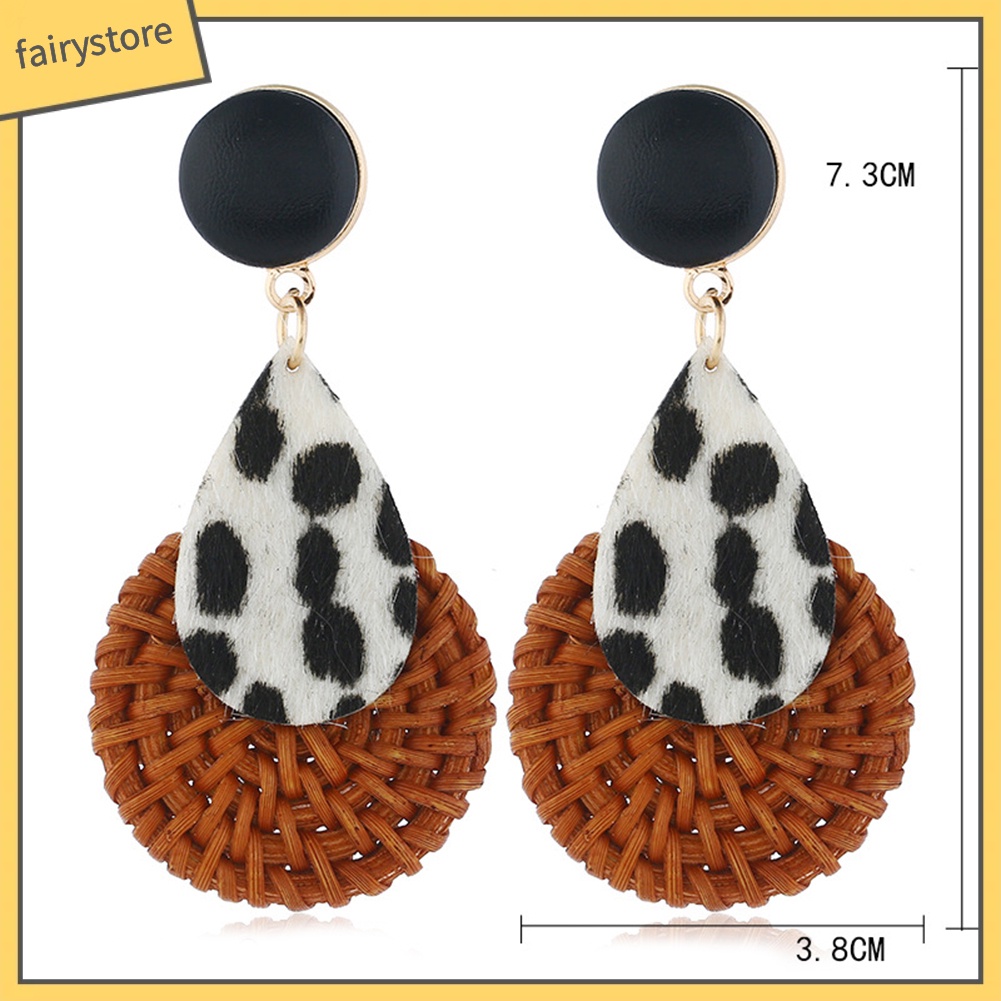 Bông Tai Dáng Dài Bằng Tre Họa Tiết Da Báo Thời Trang