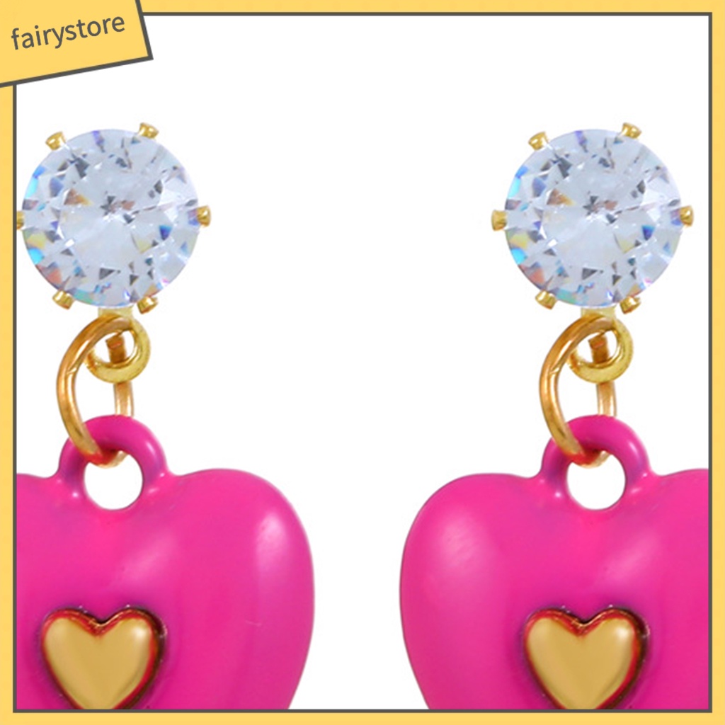 1 Đôi Bông Tai Hình Trái Tim Đính Đá Zircon Màu Sắc Tươi Sáng Dành Cho Nữ