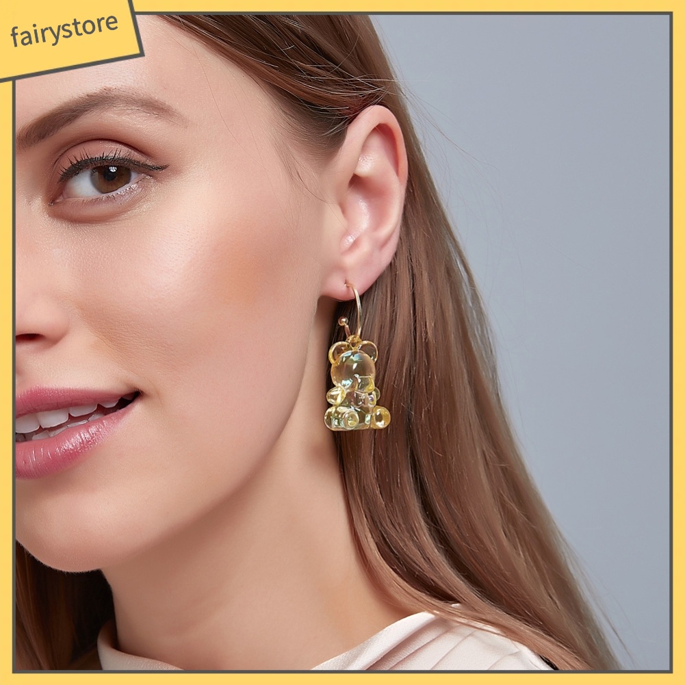 Bông Tai Ba Chiều Trong Suốt Hình Gấu Đáng Yêu Cho Nữ