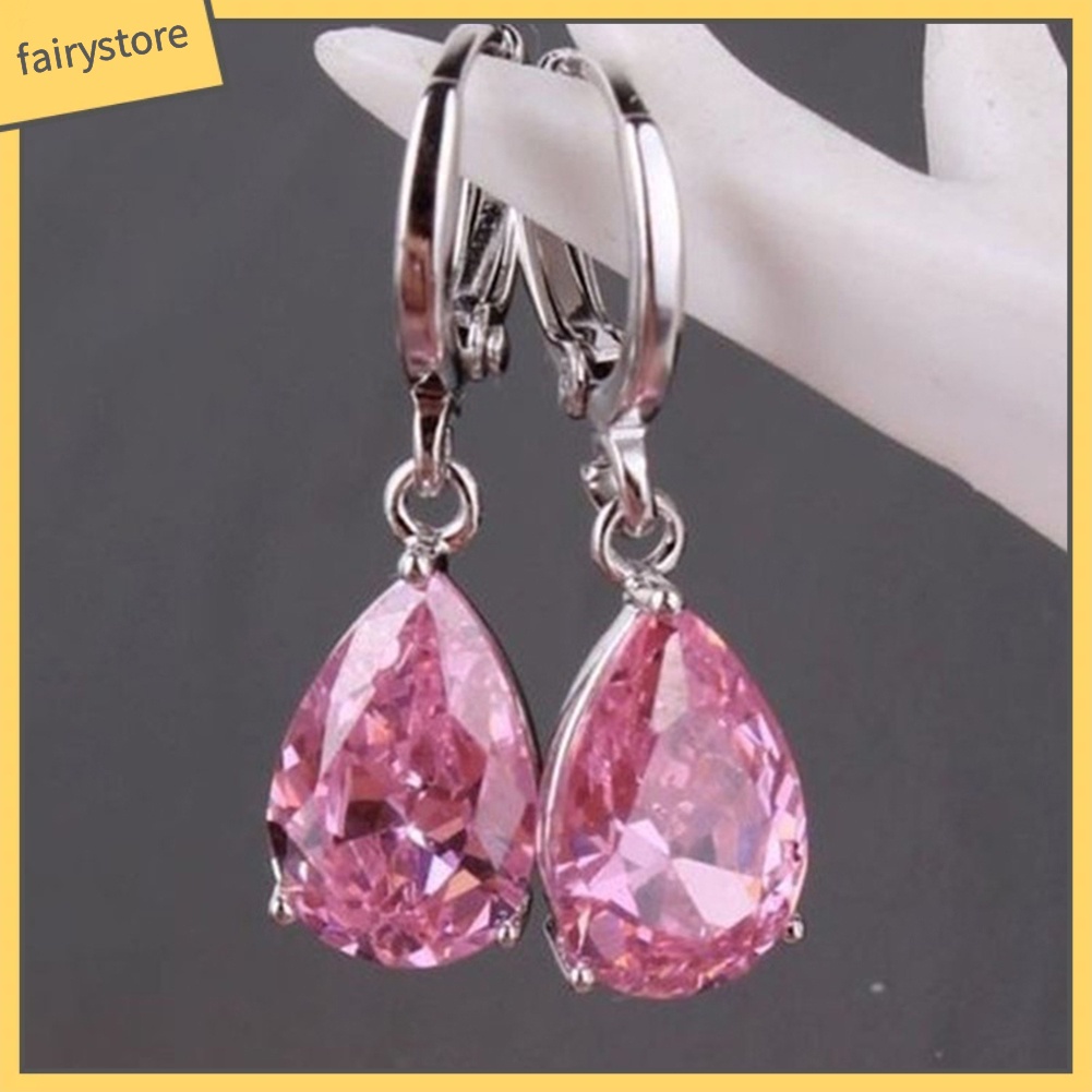 Bông Tai Dáng Dài Hình Giọt Nước Đính Đá Zircon Thời Trang Cho Nữ