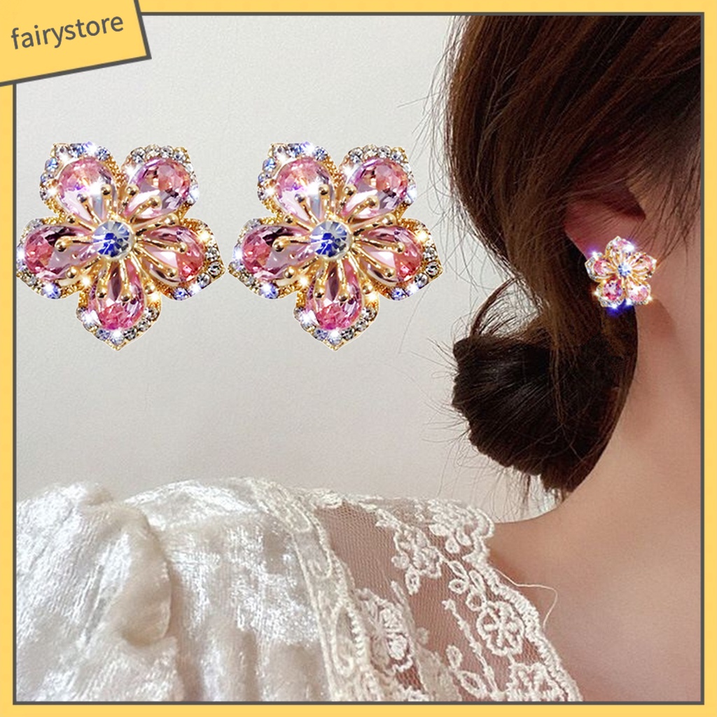 Bông Tai Hình Hoa Đính Đá Thời Trang Dành Cho Nữ