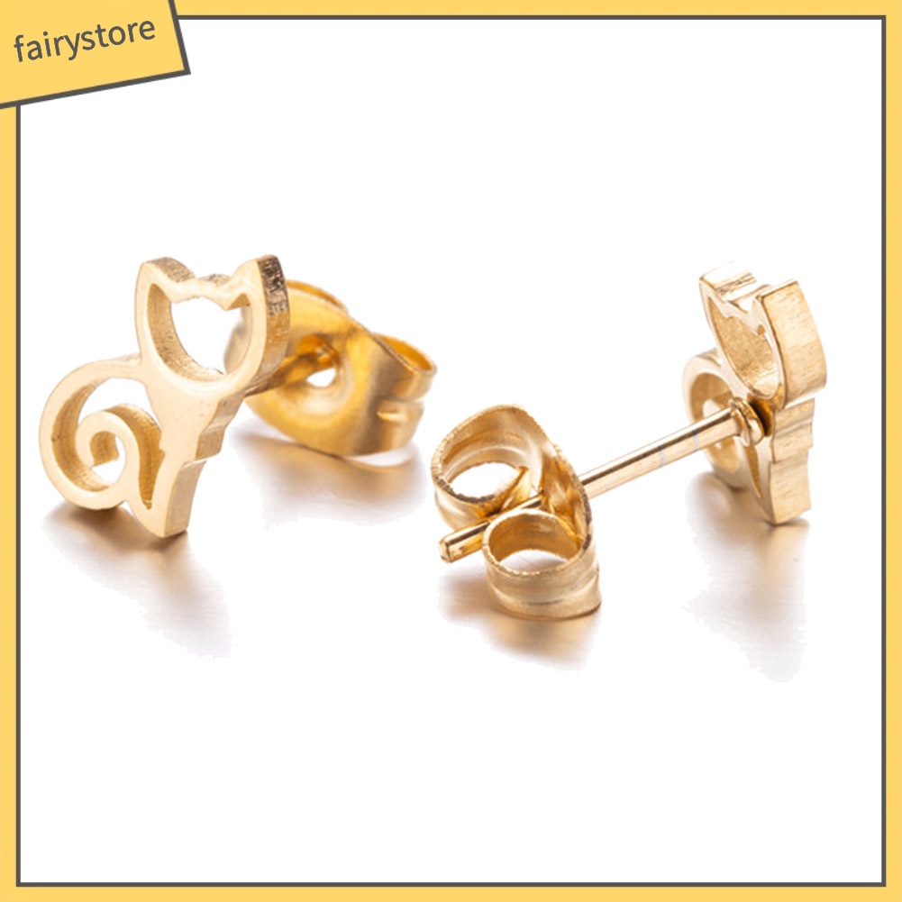 Bông Tai Hình Mèo Bằng Thép Không Gỉ Dễ Thương