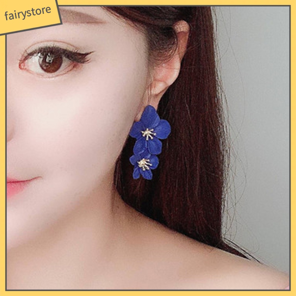 Khuyên Tai Dáng Dài Hình Bông Hoa Màu Sắc Ngọt Ngào Cho Nữ