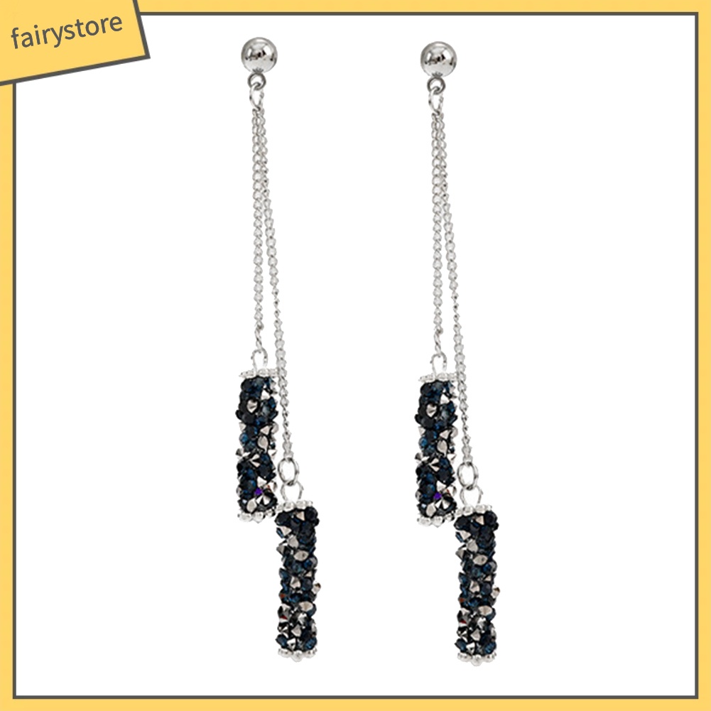 Bông Tai Hình Chữ Nhật Đính Đá Phối Tua Rua Sang Trọng Cho Nữ